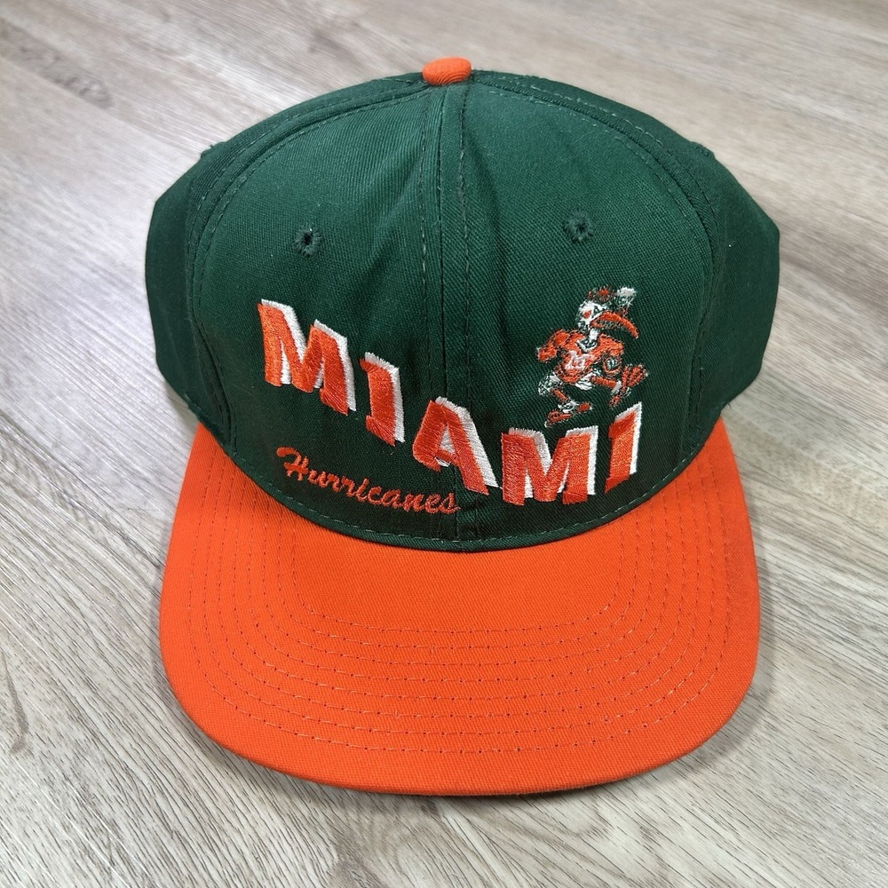 VTG‎ Miami Hurricanes Snapback Hat College Green Orange P Cap Made in USA
